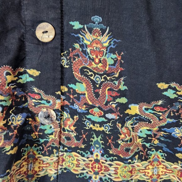 Citron Dragon Silk Linen Tunic Blouse - Picture 4 of 9